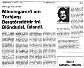 8543e-Þorbjörg Bergþórsdóttir (1921-1981) minningagrein úr færeyskublaði (1).