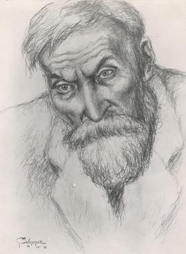 Jónas Illugason (1865-1954) frá Brattahlíð, teikning eftir Örlyg Sigurðsson